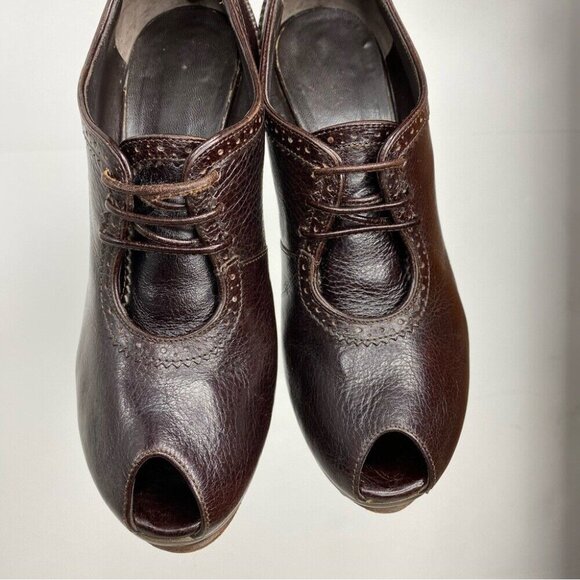 Fendi Women's Brown Leather Oxford Open Toe Platform Designer Ankle Boot EU 36.5 - Picture 3 of 16